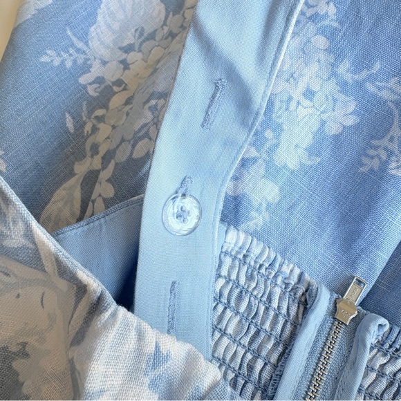 NEW Reformation Daria Linen Mini Dress Bow Angelic Sky Blue Floral | US 0 UK 4 - Picture 9 of 13